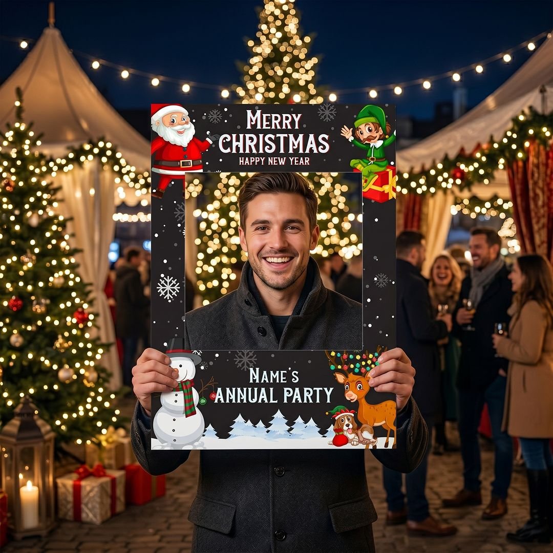 Christmas Annual Party Selfie Frame with Santa and Gift Theme – 1 Piece