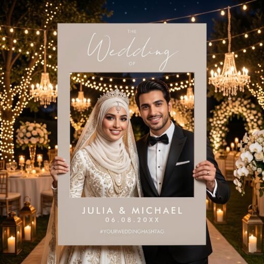 Elegant Wedding Selfie Frame with Bride and Groom Name Area – 1 Piece