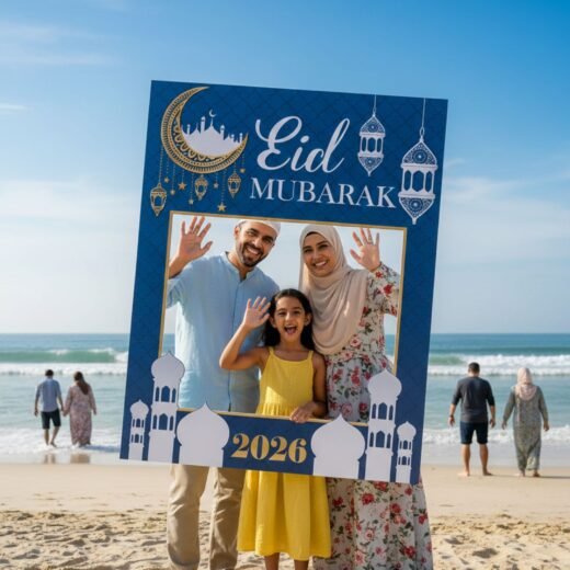 Eid Mubarak Blue Mosque Selfie Frame for Family Photos – 1 Piece
