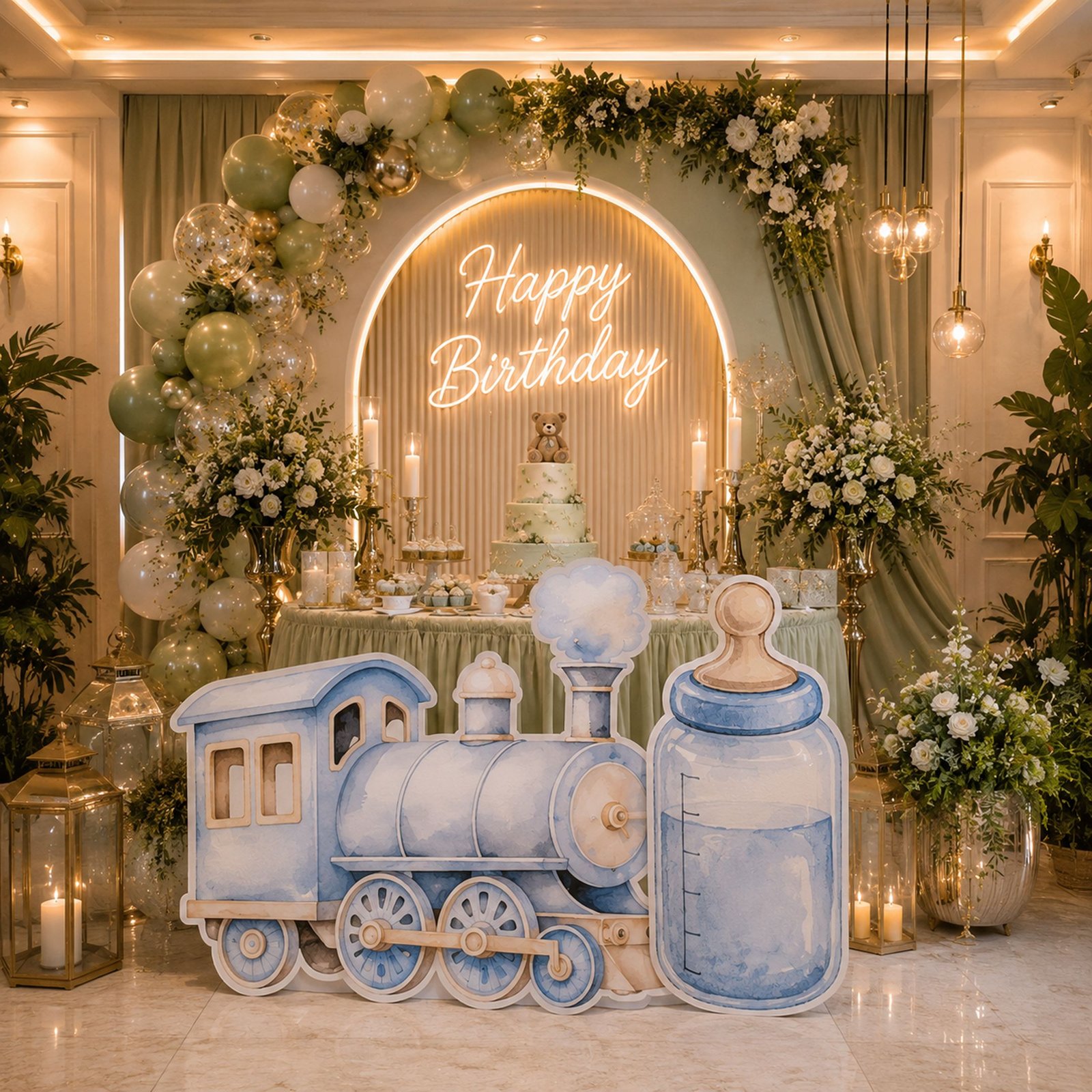 Baby Boy Train & Bottle Character Cutout Set – Blue Baby Shower Party - Image 3