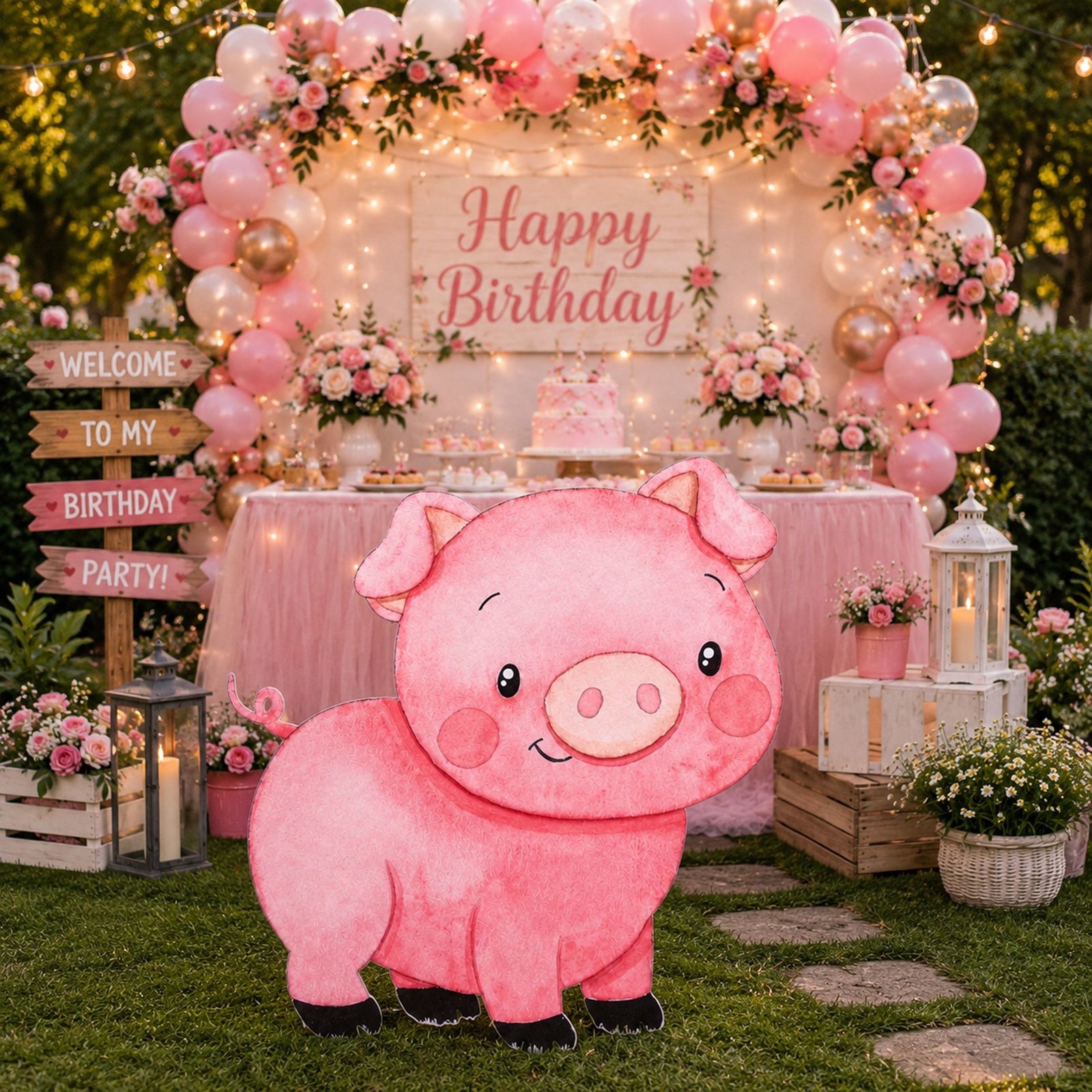 Pink Pig Birthday Character Cutout – Farm Party Standee – 1 Piece