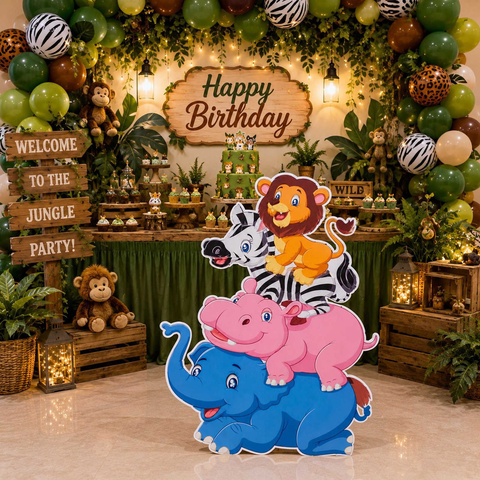 Stacked Jungle Friends Character Cutout – Elephant, Hippo, Tiger & Monkey - Image 2