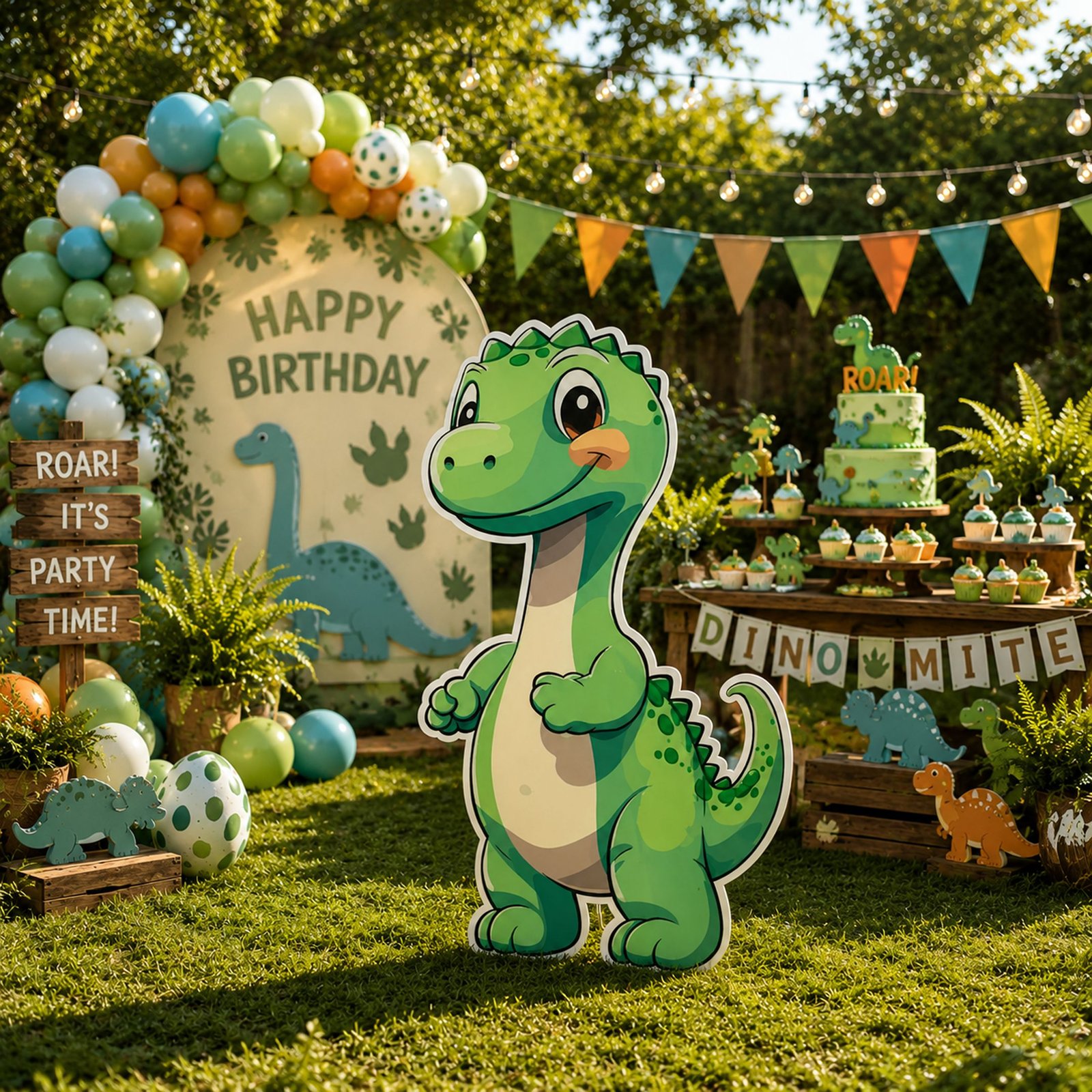 Happy Green Dinosaur Character Cutout – Dino Party Standee – 1 Piece - Image 2