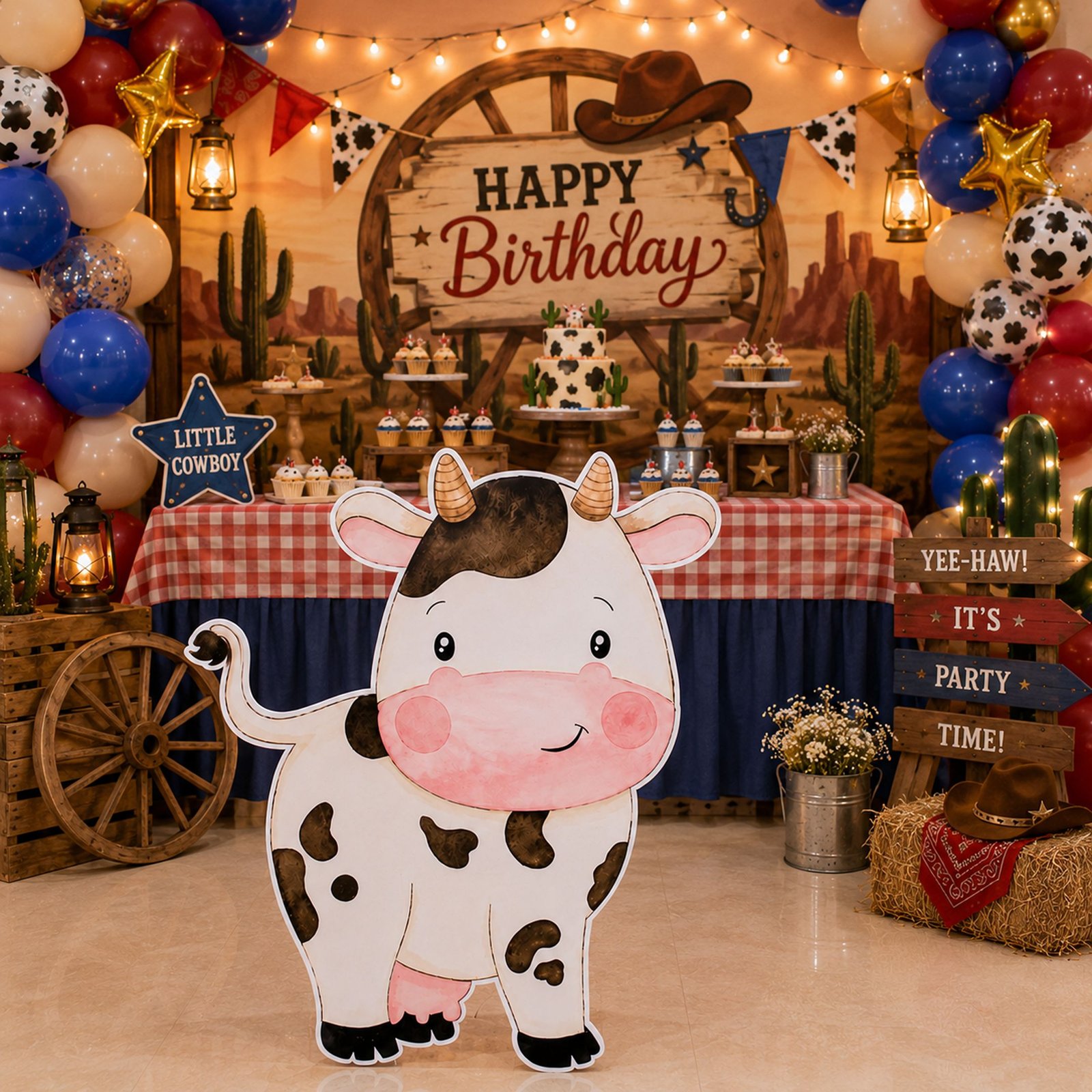Pink Cow Birthday Character Cutout – Farm Theme Party Standee – 1 Piece - Image 2