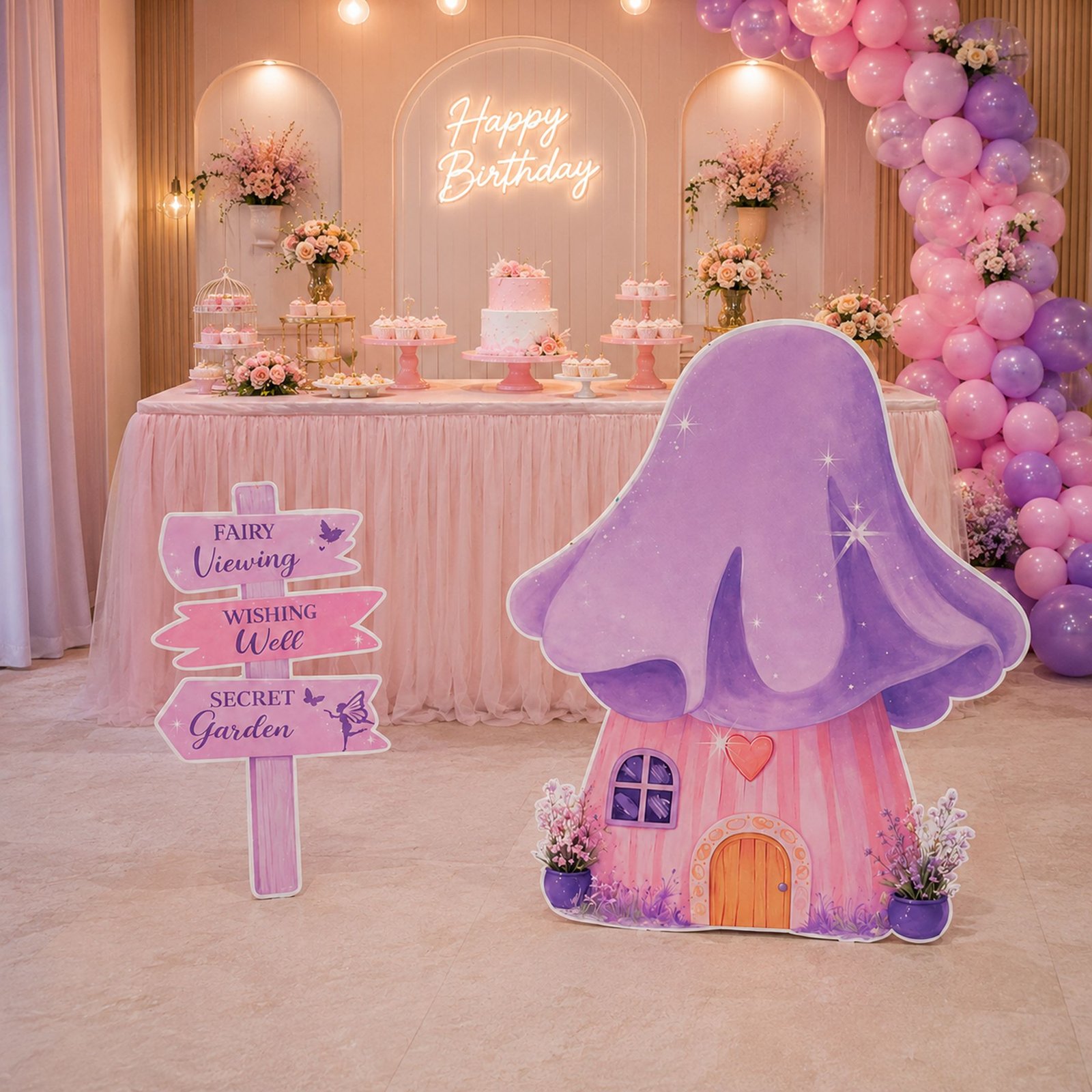 Fairy Garden Mushroom House & Signpost Character Cutout Set – 2 Pieces - Image 2