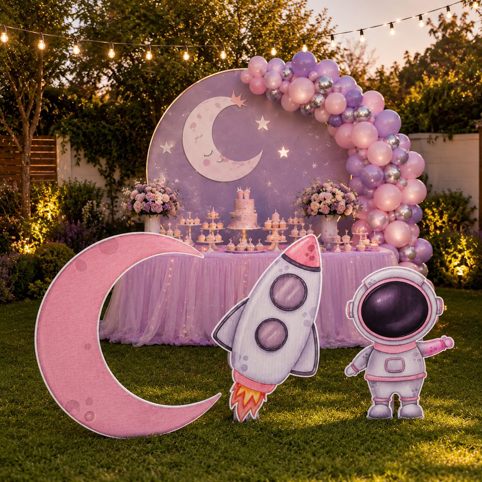 Pastel Space Adventure Character Cutout Set with Moon, Rocket & Astronaut - Image 2