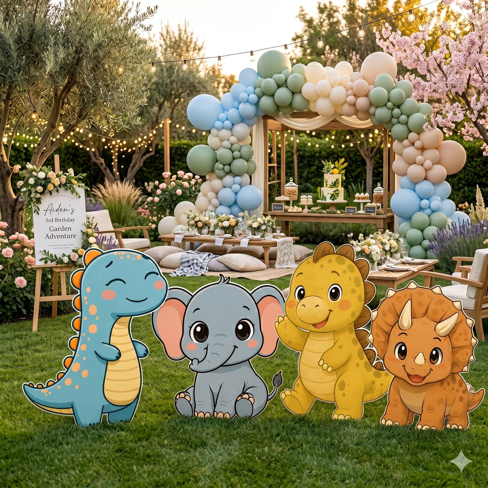 Dinosaur & Baby Elephant Character Cutout Set – Dino Friends Party Display - Image 2