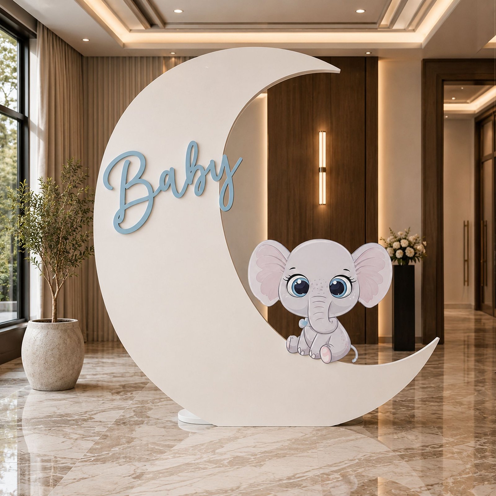 Crescent Moon Baby Backdrop with Character & Name Cutout – 2 Pieces - Image 2