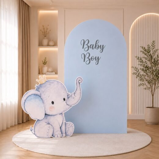 Baby Boy Elephant Backdrop Set with Cute Cutout – 2 Pieces