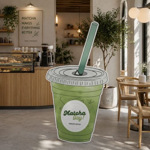 Matcha Drink Cup Promotional Character Cutout – Café Event Display Standee