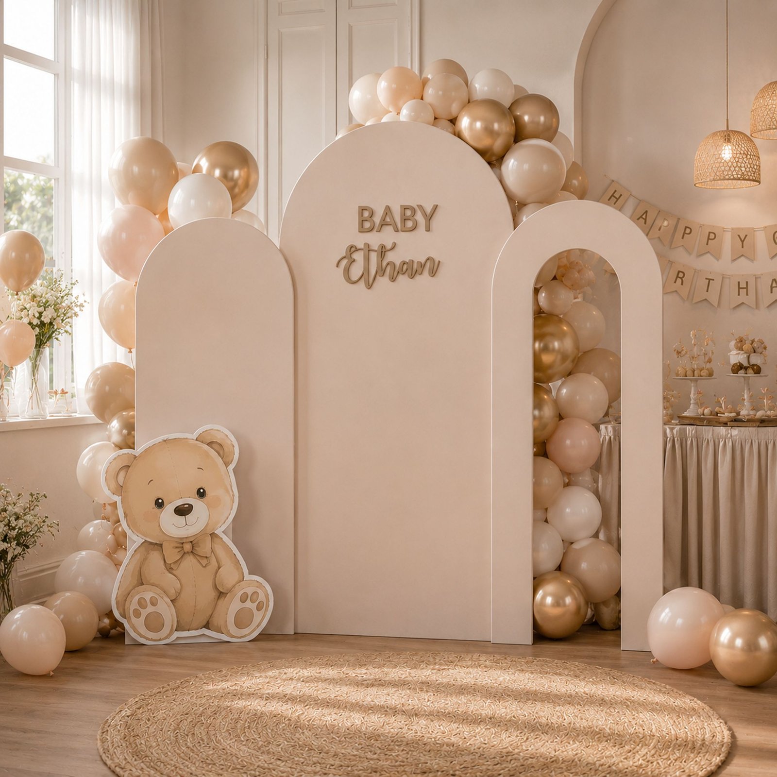 Teddy Baby Celebration Backdrop Set with Bear Cutout – 4 Pieces - Image 3