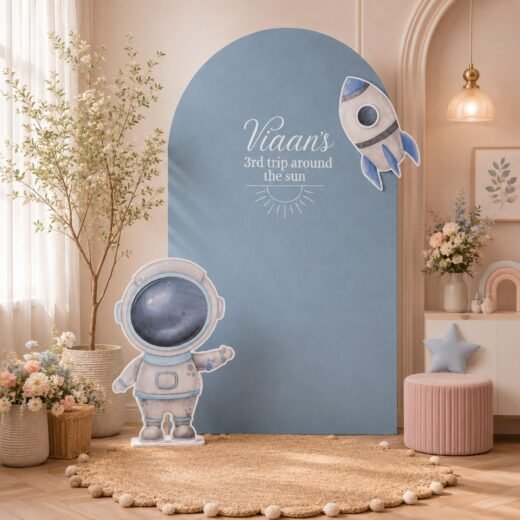 Space Birthday Backdrop Set with Astronaut & Rocket Cutouts – 3 Pieces