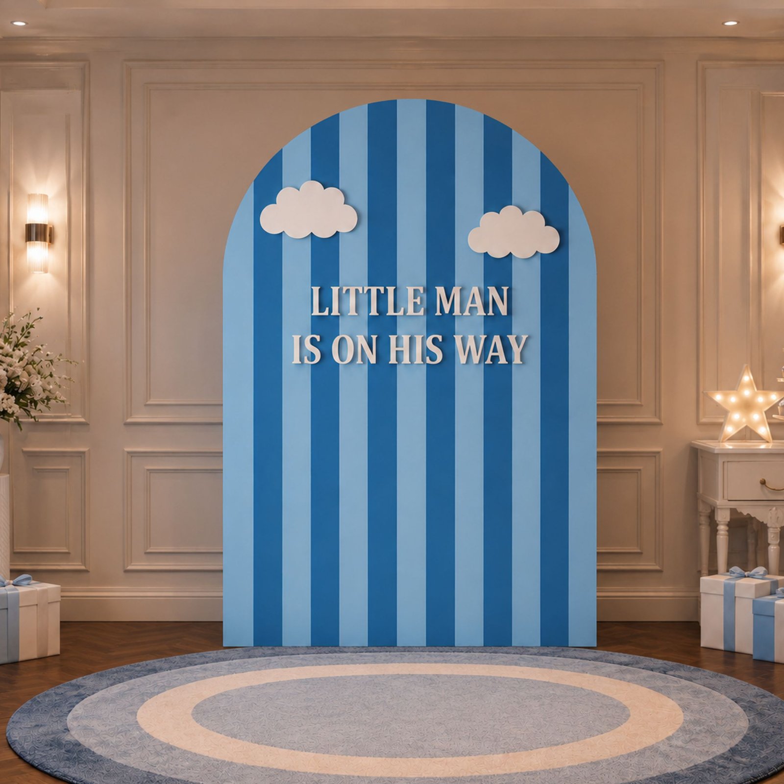 Little Man Blue Baby Shower Arch Backdrop – 200 x 150 cm - Image 3