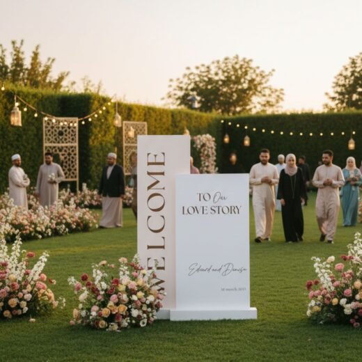 Tall White Welcome to Ceremony Board – Floral Wedding Entrance Sign – 1