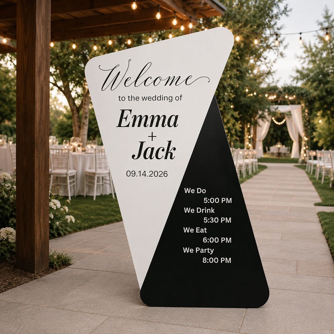 Black & White Angled Wedding Welcome Board Set – Modern Couple Reception