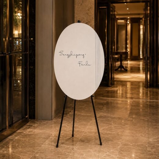 Round White Wedding Welcome Sign on Black Easel Couple Board – 1 Piece