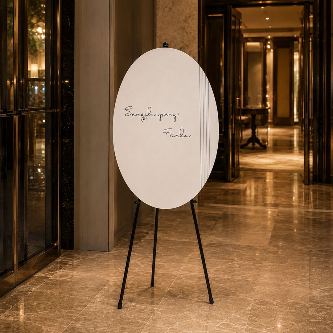 Round White Wedding Welcome Sign on Black Easel Couple Board – 1 Piece