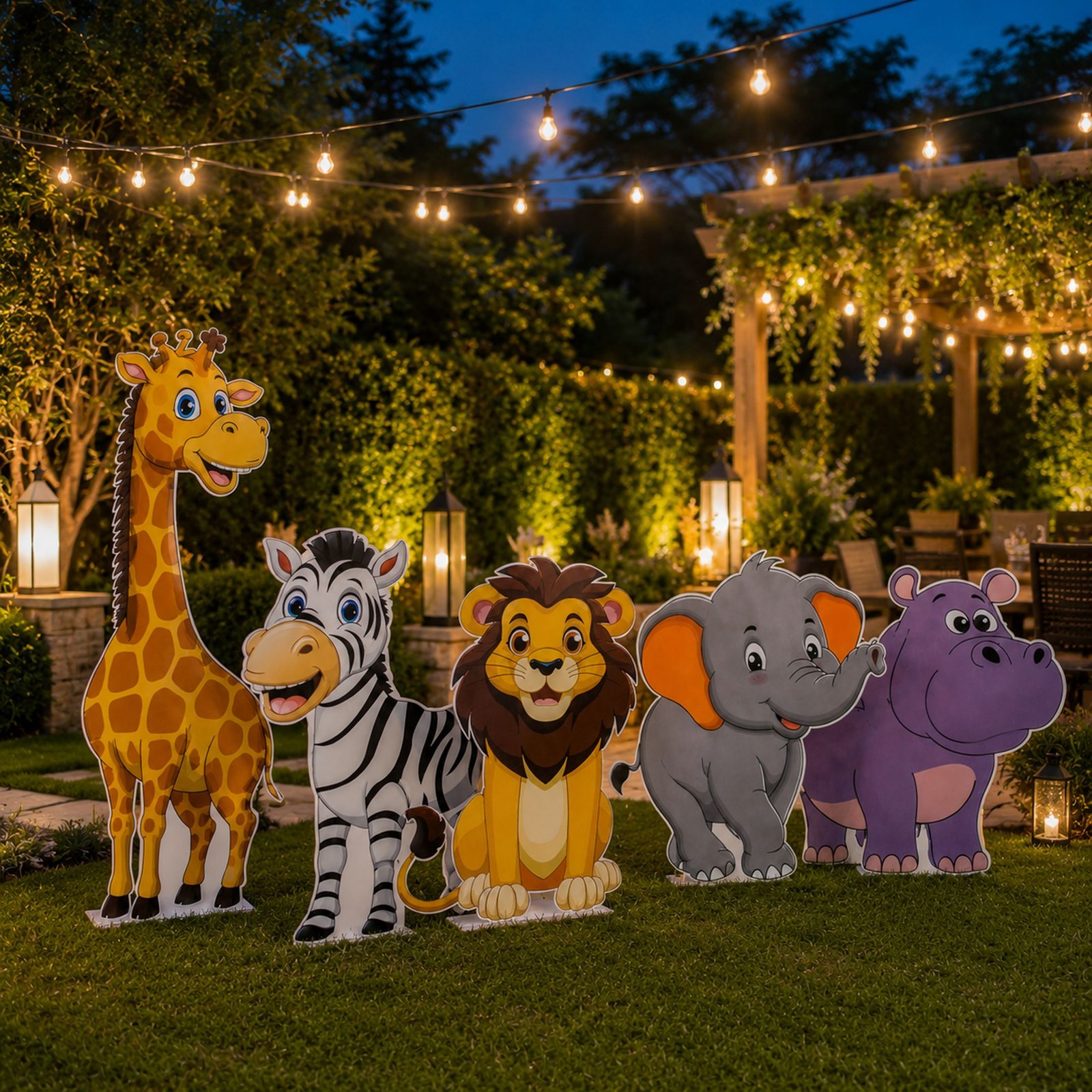 Safari Animal Character Cutout Collection with Giraffe, Zebra, Lion