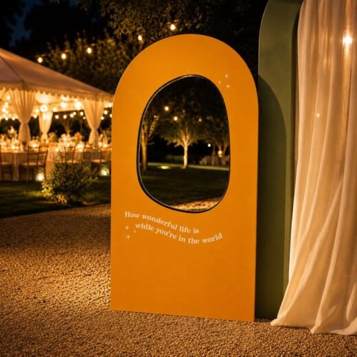 Orange Arch Wedding Welcome Board – Bold Garden Party Entrance Sign – 1