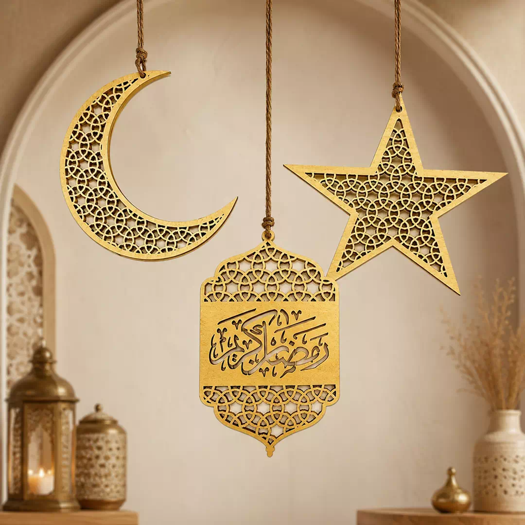 Gold Crescent Star Ramadan Hanging Decoration Set - Image 2