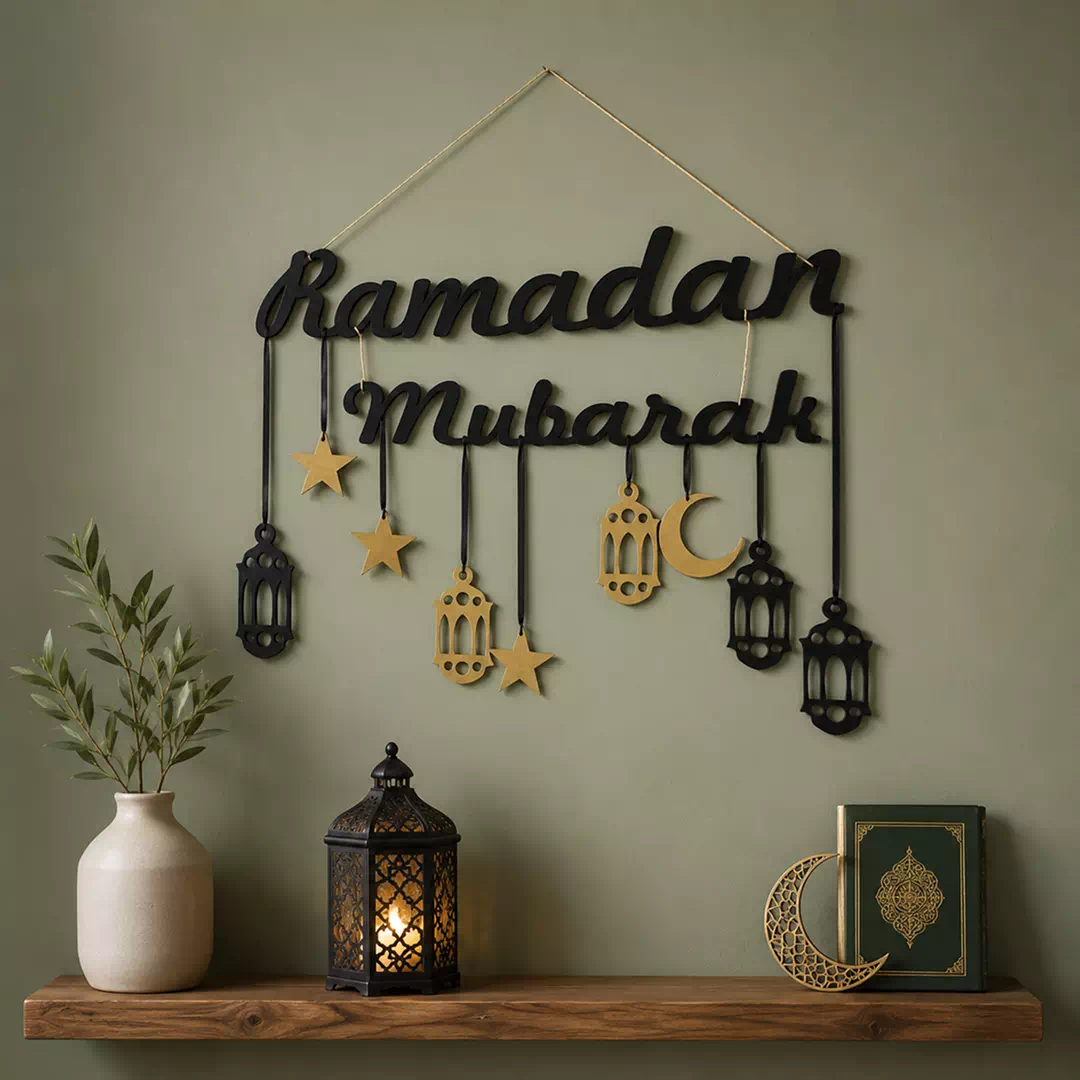 Black Ramadan Mubarak Lantern Hanging Decoration - Image 2