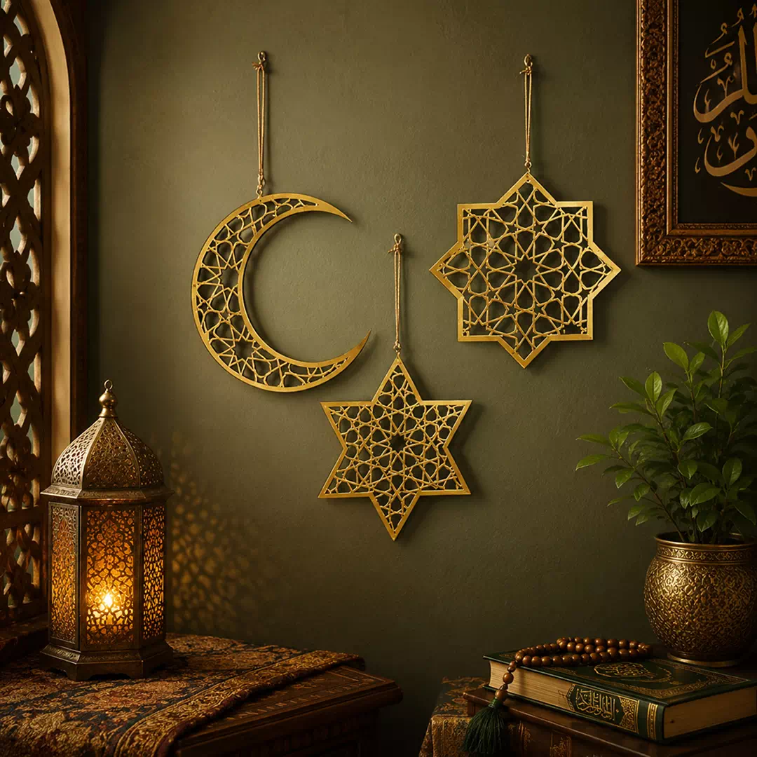 Gold Crescent Geometric Star Hanging Decoration Set - Image 2