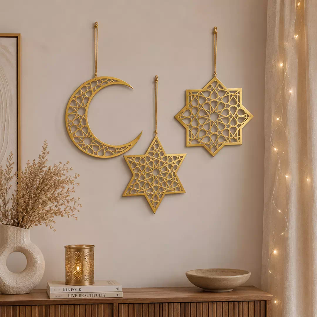 Gold Crescent Geometric Star Hanging Decoration Set