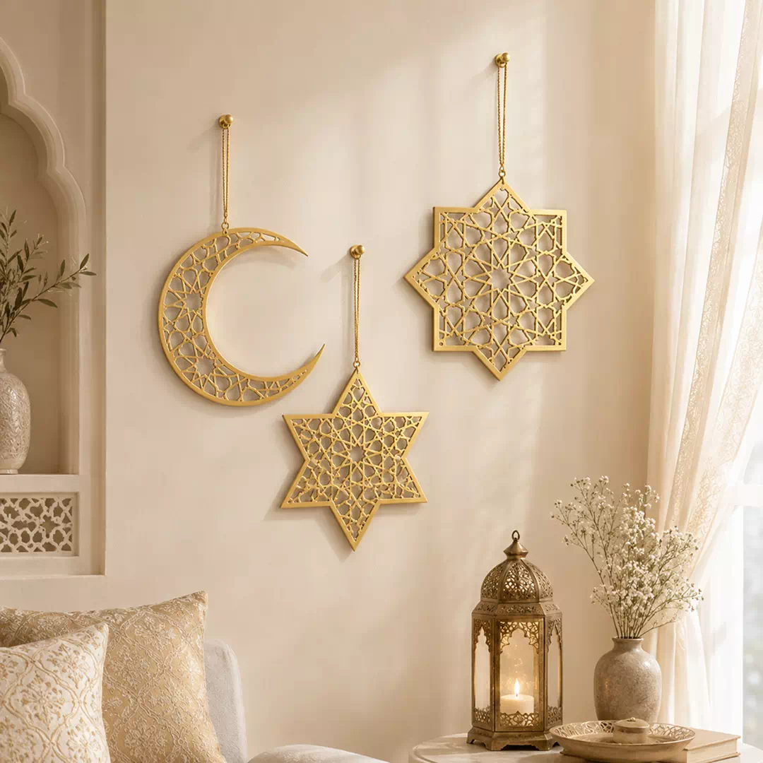 Gold Crescent Geometric Star Hanging Decoration Set - Image 4