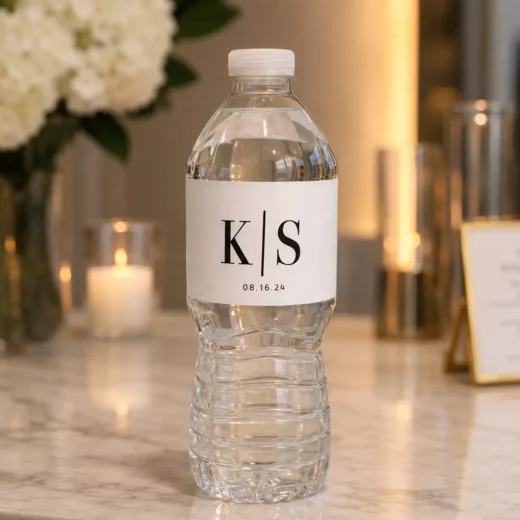 Elegant Monogram Wedding Water Bottle Stickers - Personalized Initial