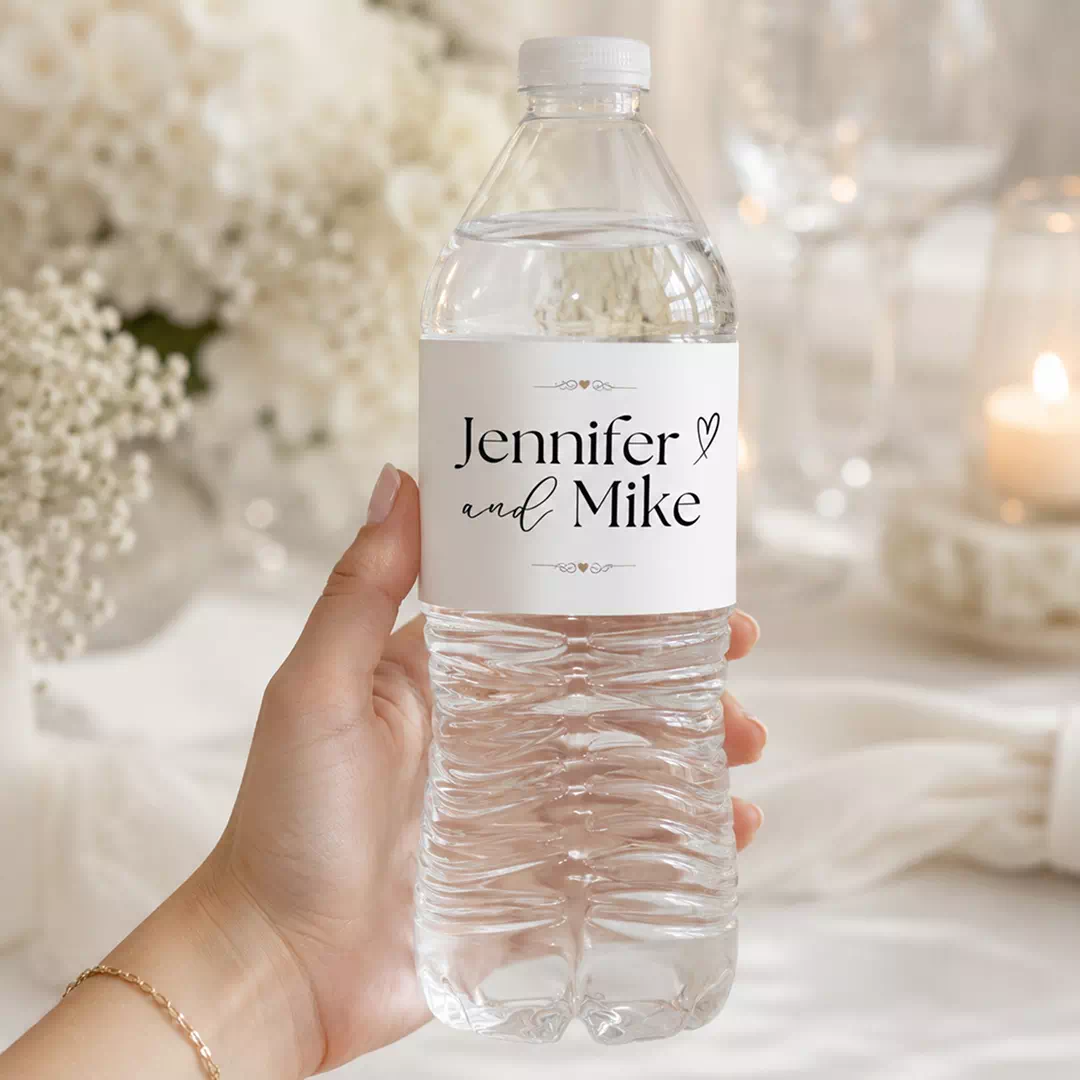 Romantic Script Wedding Bottle Labels - Personalized Names and Date - Image 2