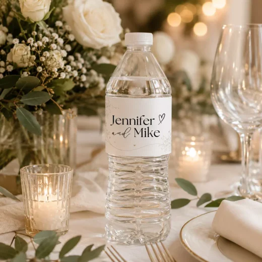 Romantic Script Wedding Bottle Labels - Personalized Names and Date