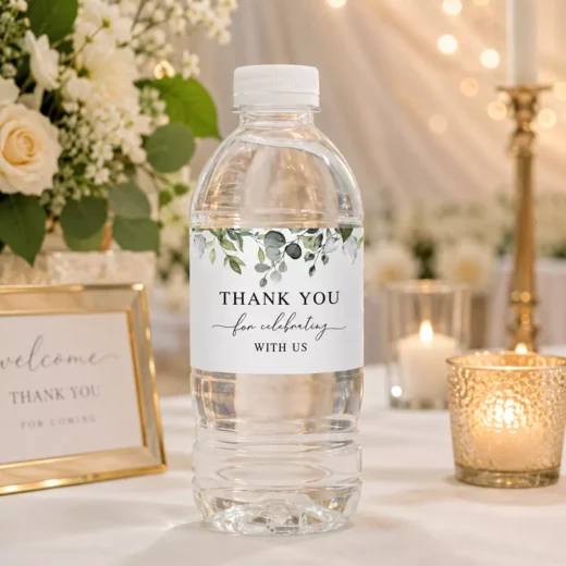 Botanical Thank You Wedding Favor Bottle Stickers - Greenery Design