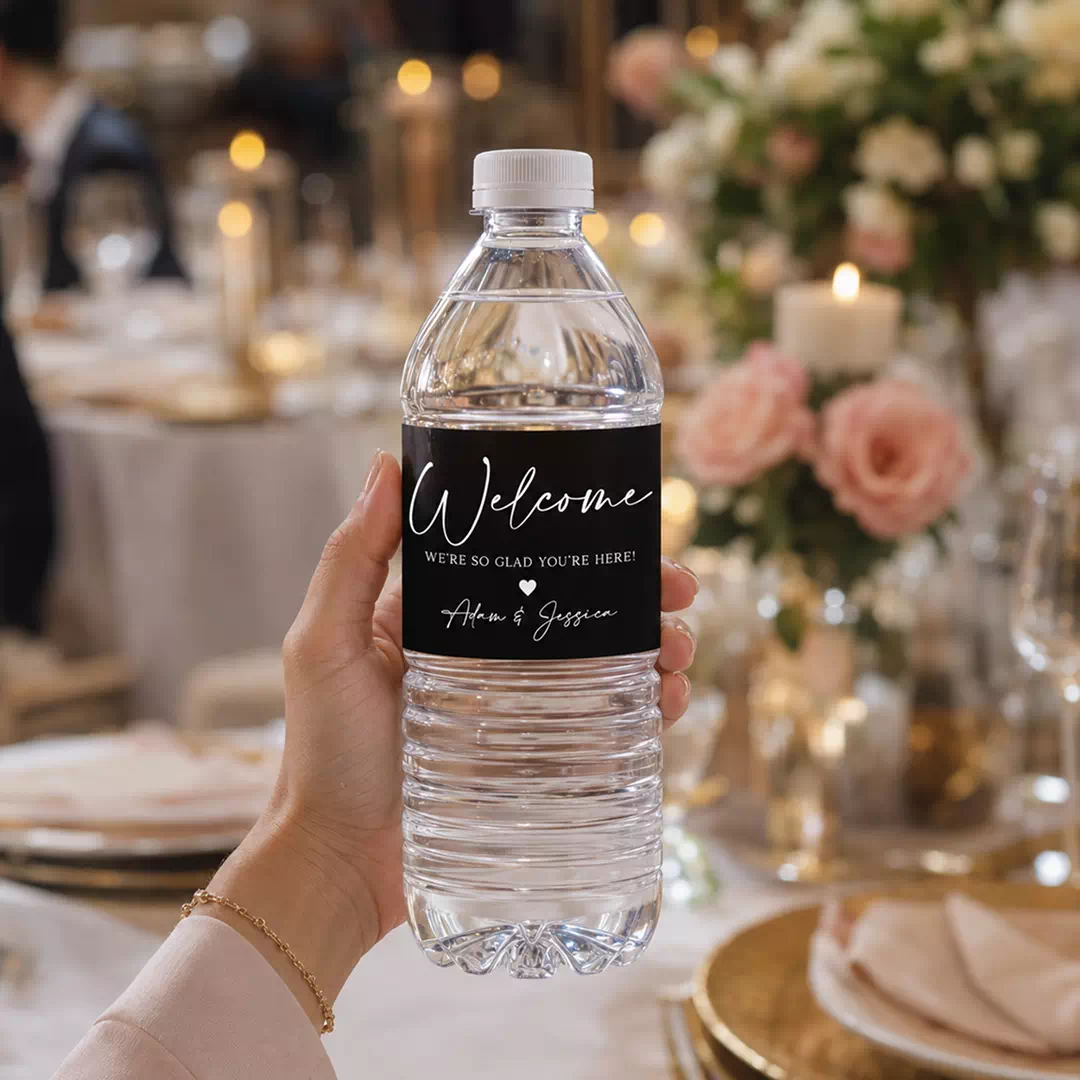 Black Luxury Wedding Bottle Stickers - Personalized Welcome Labels - Image 2