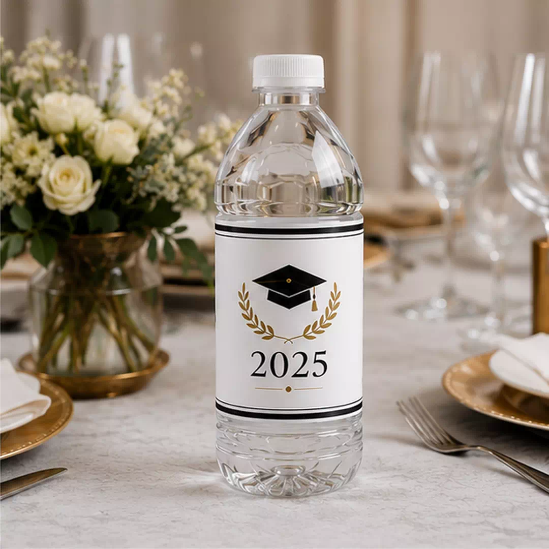 White and Gold Graduation Water Bottle Labels - Class Year Design - Image 2