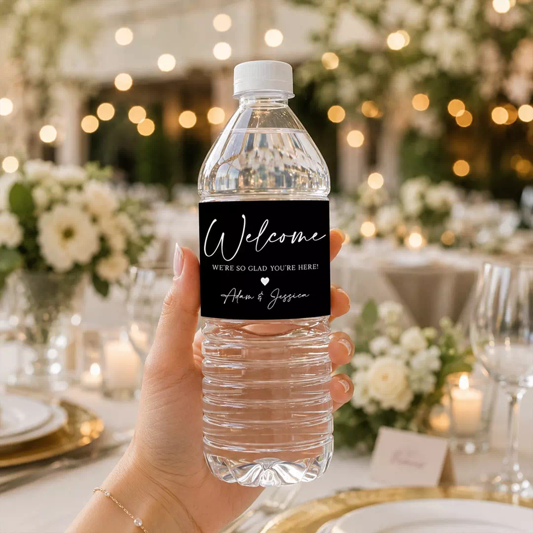 Black Luxury Wedding Bottle Stickers - Personalized Welcome Labels - Image 3