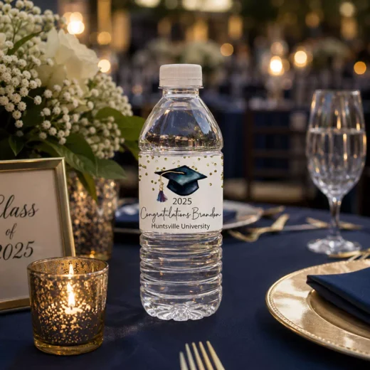 Confetti Graduation Bottle Labels - Personalized Cap and Name Design