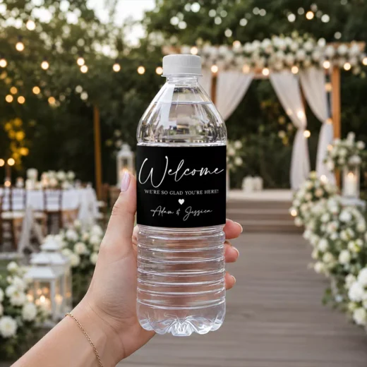 Black Luxury Wedding Bottle Stickers - Personalized Welcome Labels