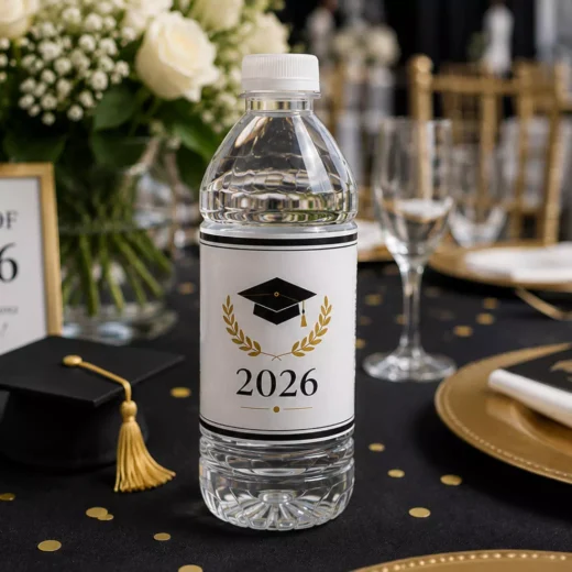 White and Gold Graduation Water Bottle Labels - Class Year Design
