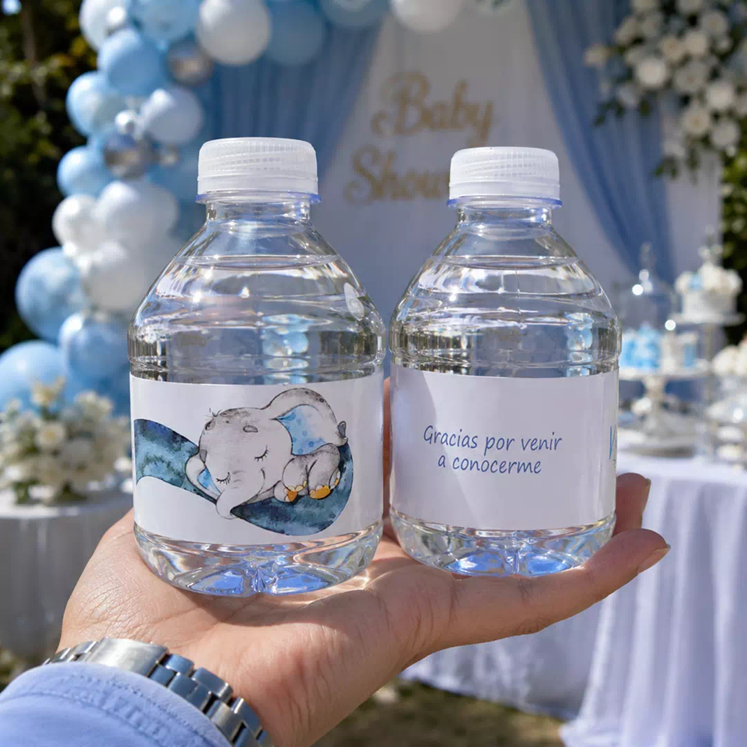 Blue Elephant Baby Shower Bottle Stickers - Personalized Favor Labels - Image 2
