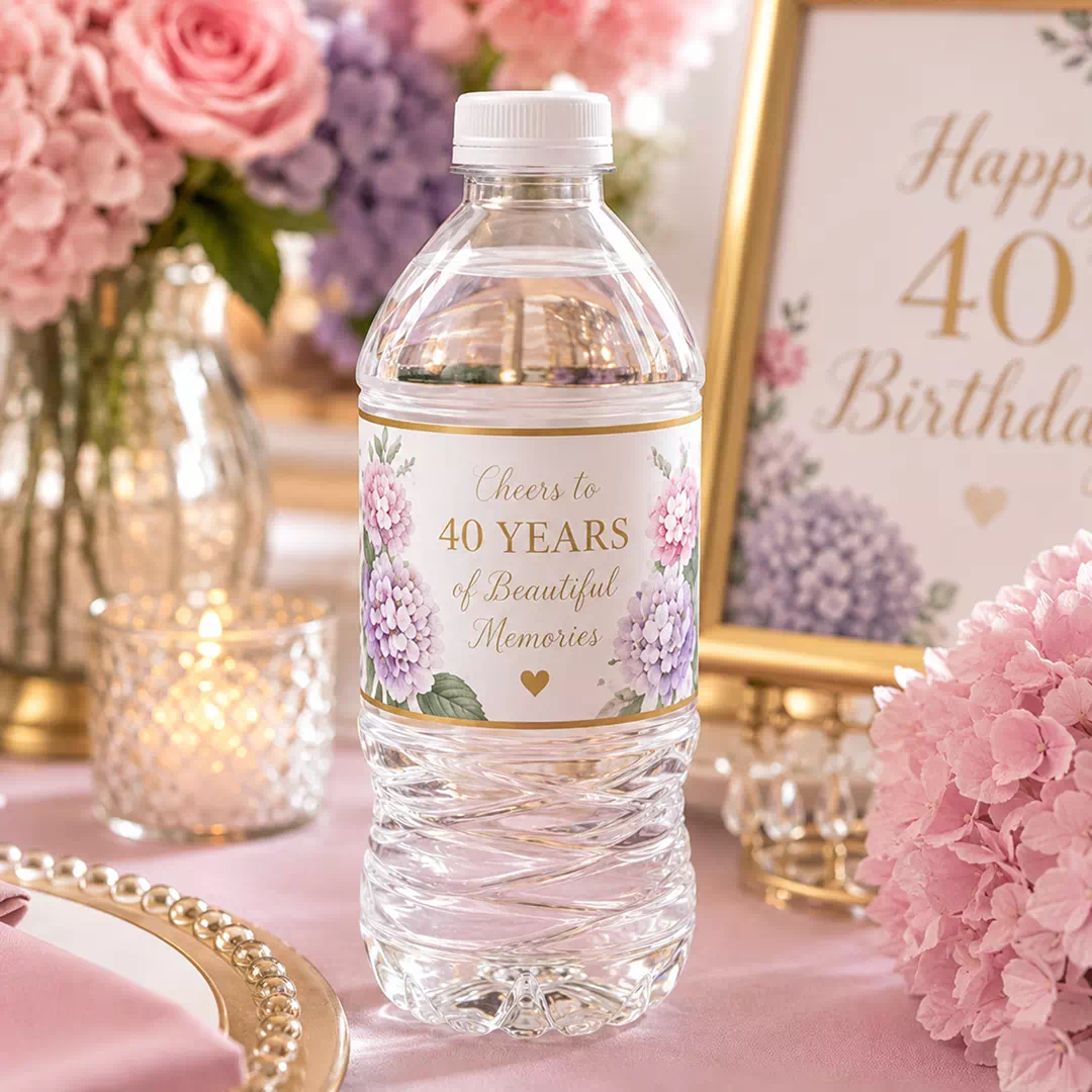Blush Floral Milestone Birthday Bottle Stickers - Personalized Age Design - Image 2