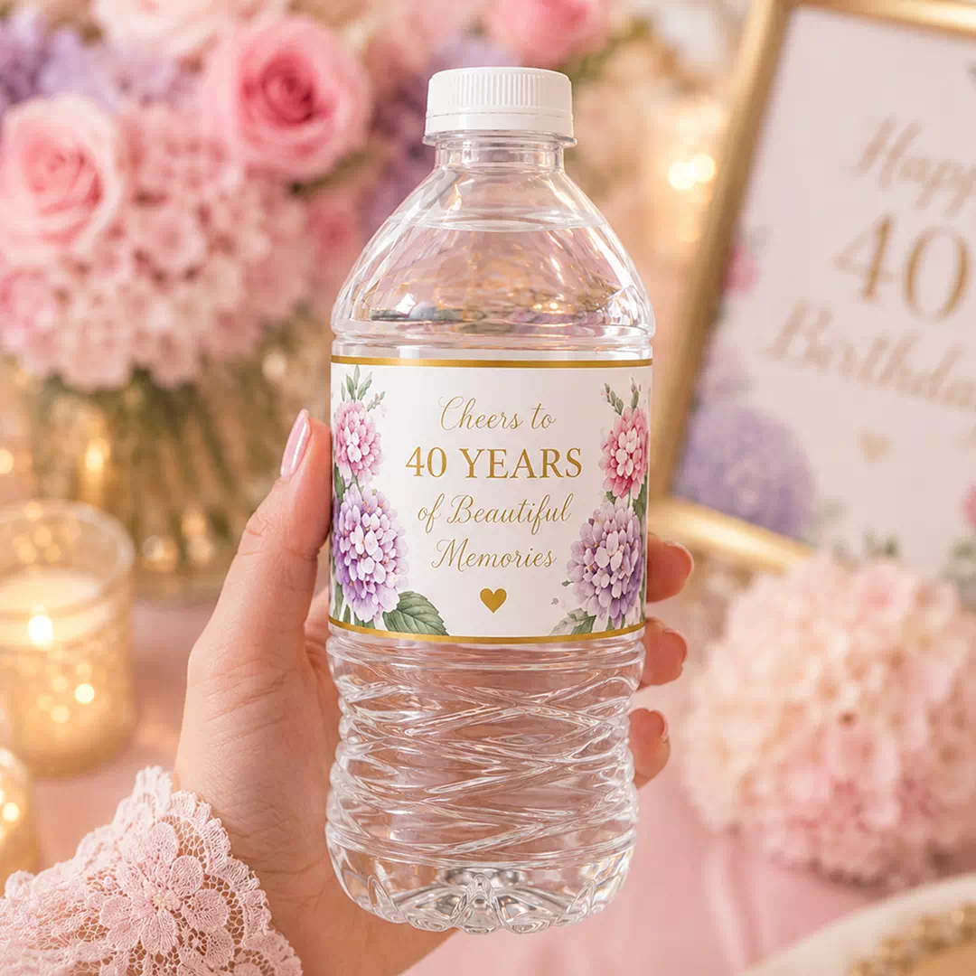 Blush Floral Milestone Birthday Bottle Stickers - Personalized Age Design - Image 3