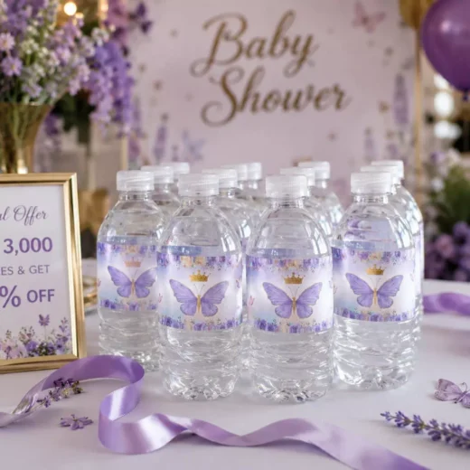 Purple Butterfly Birthday Bottle Labels - Personalized Party Design
