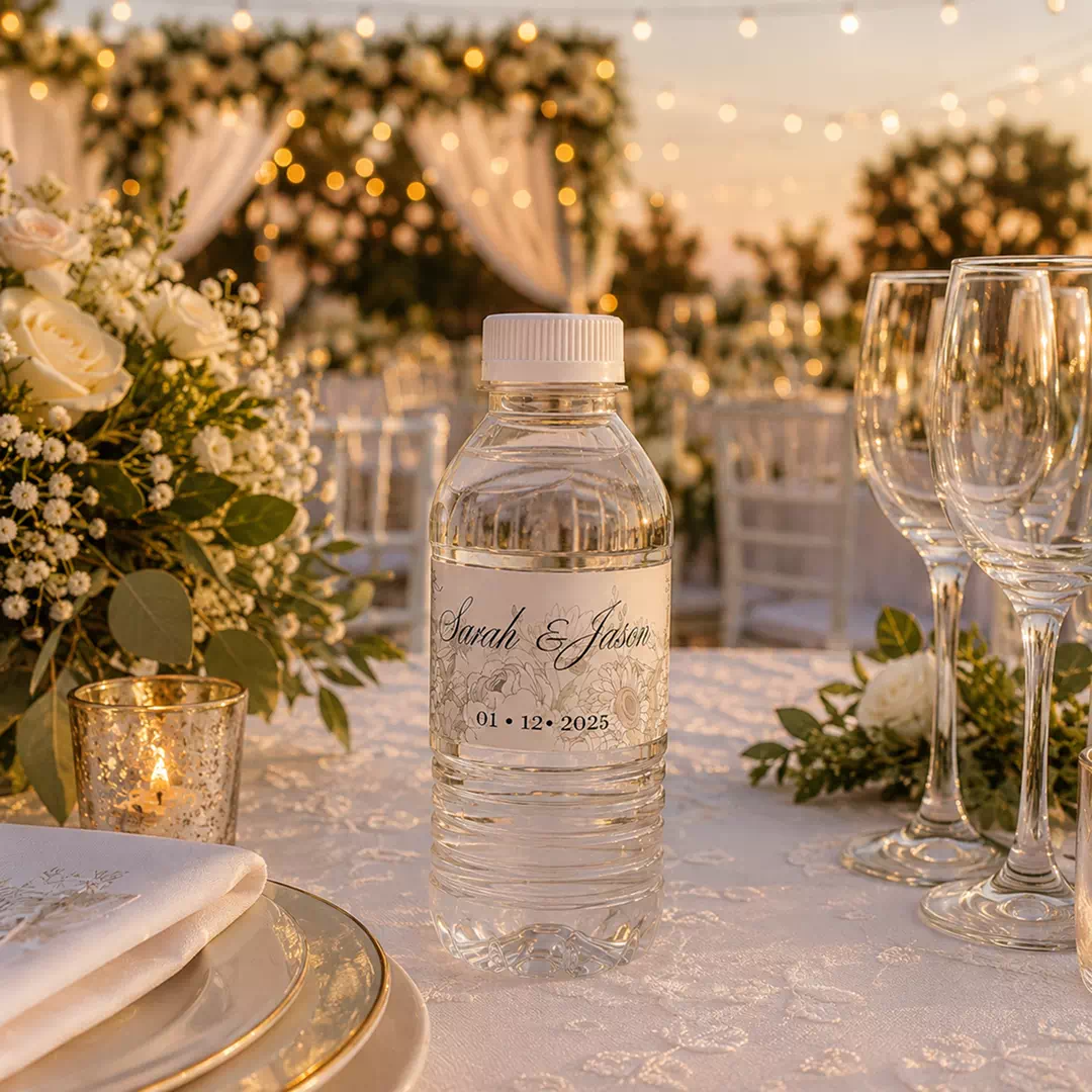 Modern Script Event Bottle Stickers - Personalized Name and Date