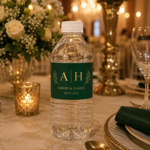Green and Gold Initial Wedding Bottle Stickers - Modern Monogram