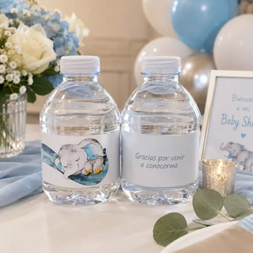Blue Elephant Baby Shower Bottle Stickers - Personalized Favor Labels