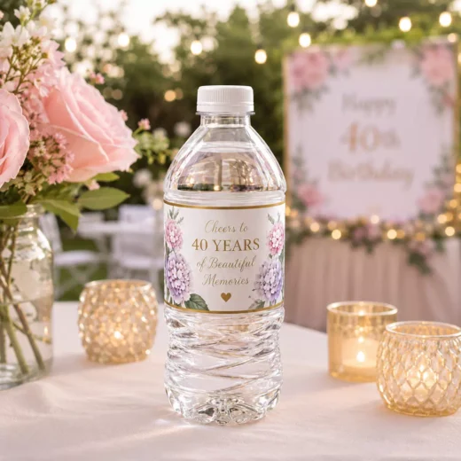 Blush Floral Milestone Birthday Bottle Stickers - Personalized Age Design