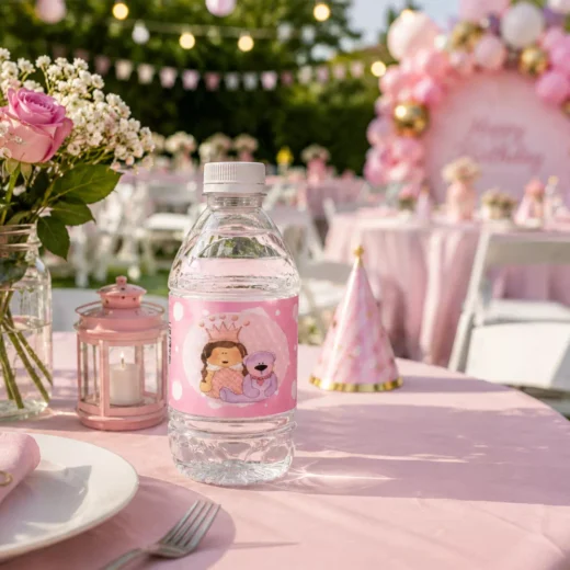 Pink Princess Birthday Bottle Stickers - Personalized Royal Design