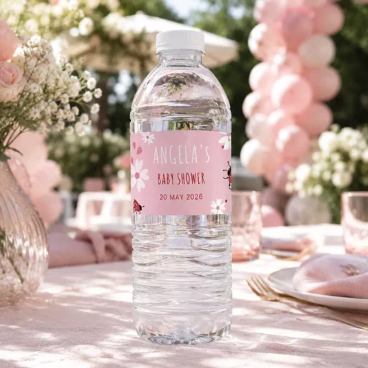 Pink Baby Shower Bottle Labels - Personalized Name and Date
