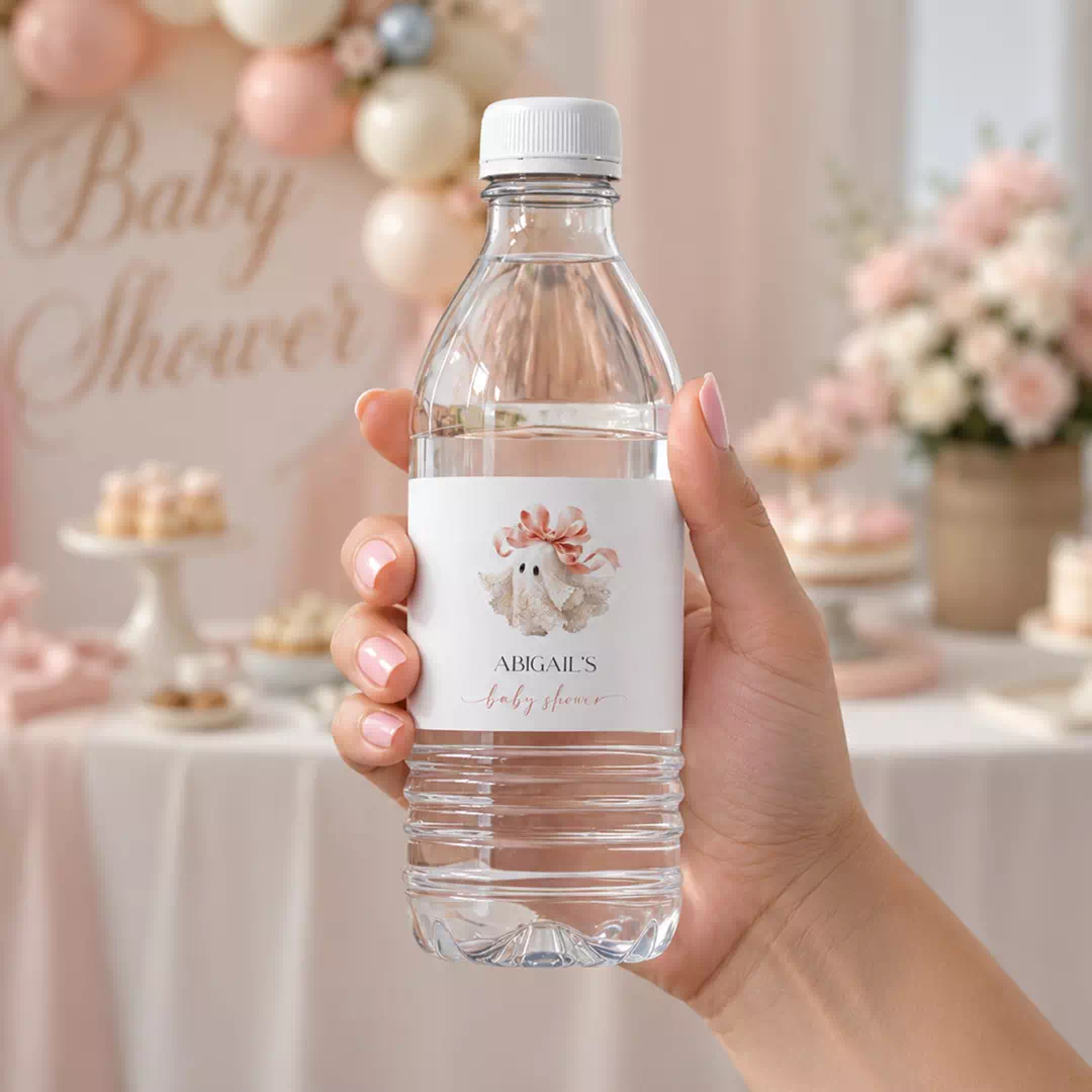 Blush Angel Baby Shower Bottle Stickers - Personalized Name Labels - Image 4