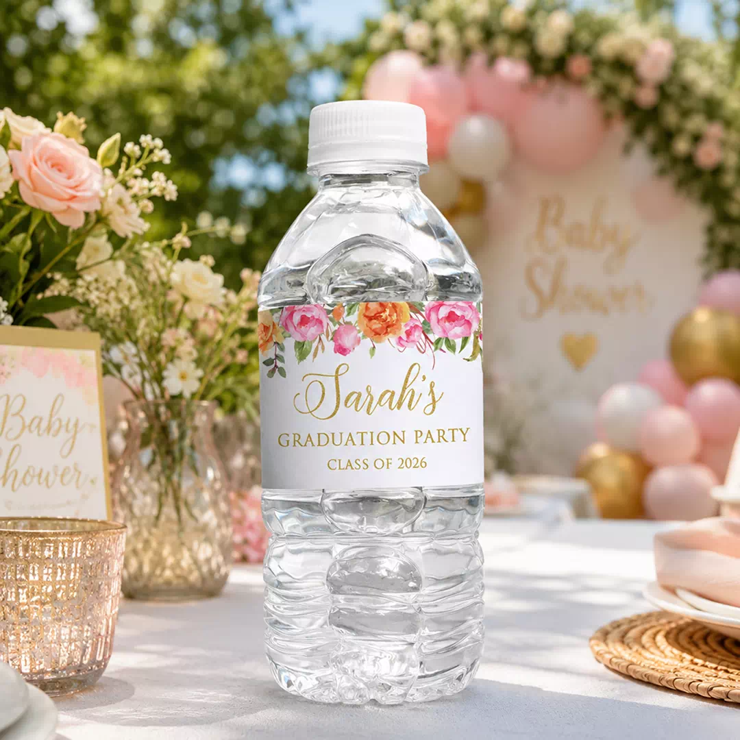 Floral Graduation Party Bottle Stickers - Personalized Class Labels - Image 2